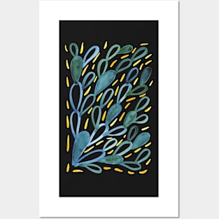 Blue Yellow Succulent Posters and Art